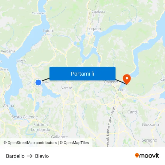 Bardello to Blevio map