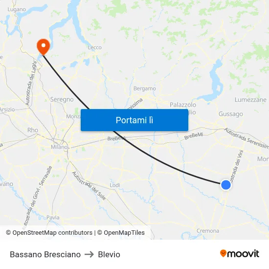 Bassano Bresciano to Blevio map