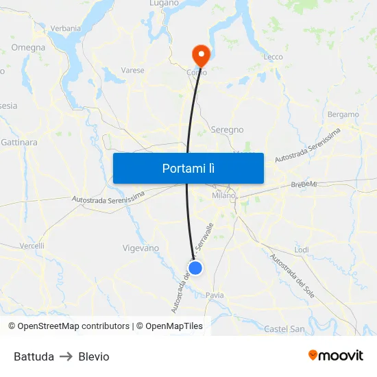 Battuda to Blevio map