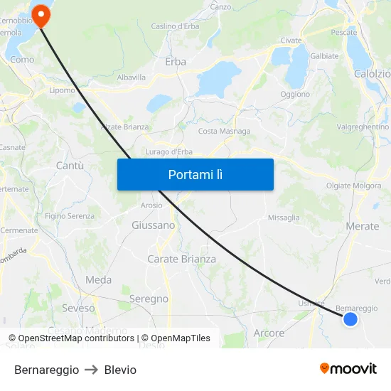 Bernareggio to Blevio map