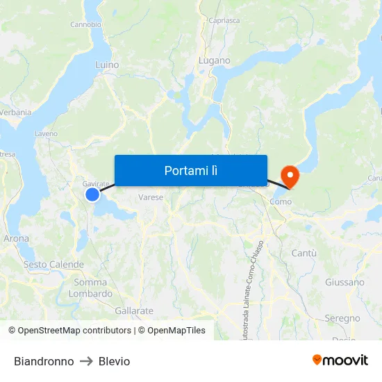 Biandronno to Blevio map