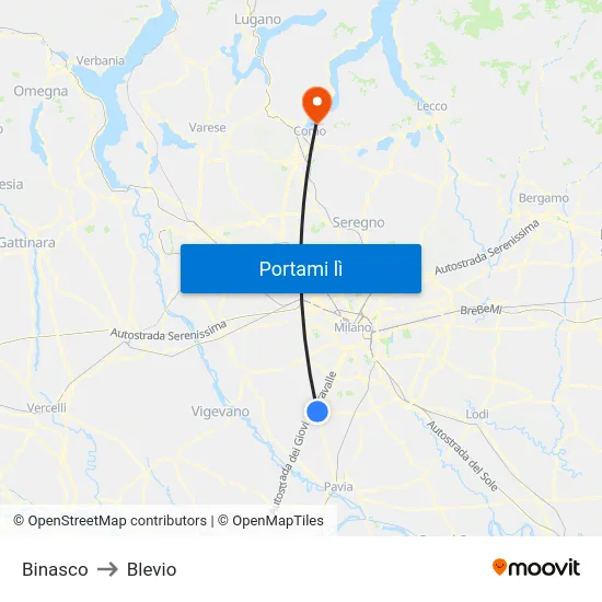Binasco to Blevio map
