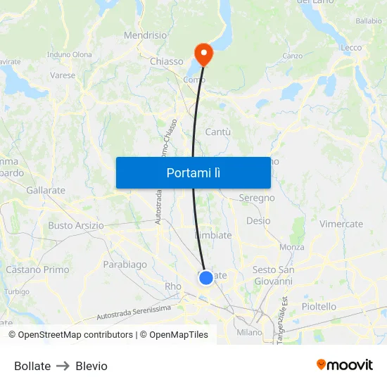 Bollate to Blevio map