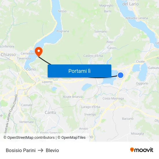 Bosisio Parini to Blevio map