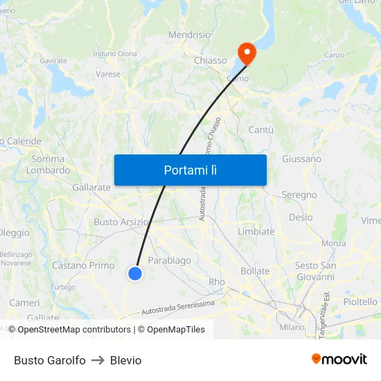 Busto Garolfo to Blevio map