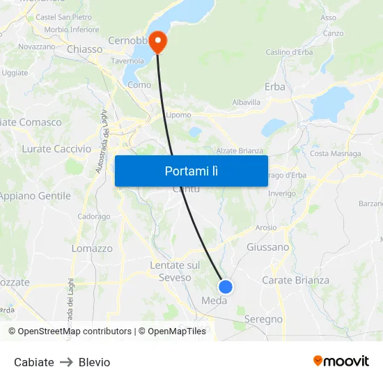 Cabiate to Blevio map