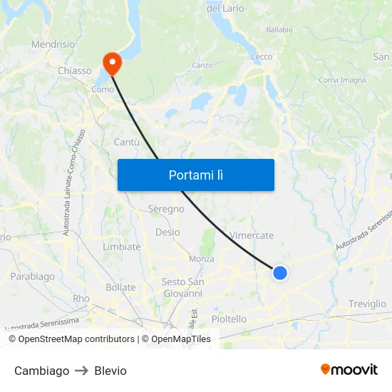 Cambiago to Blevio map