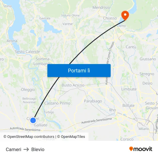 Cameri to Blevio map