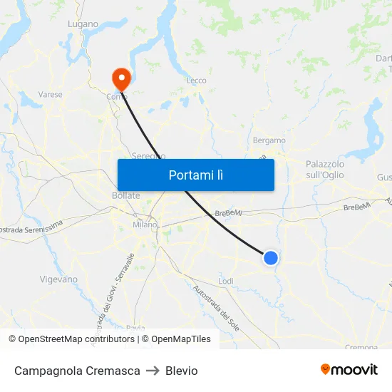 Campagnola Cremasca to Blevio map