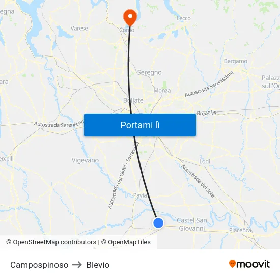 Campospinoso to Blevio map
