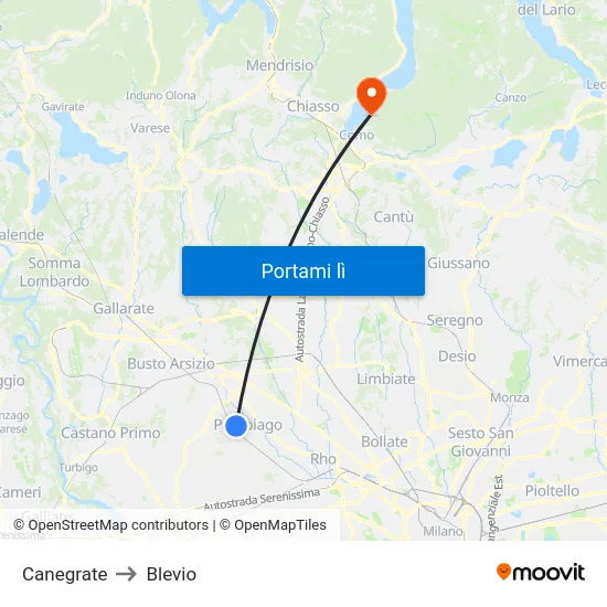Canegrate to Blevio map