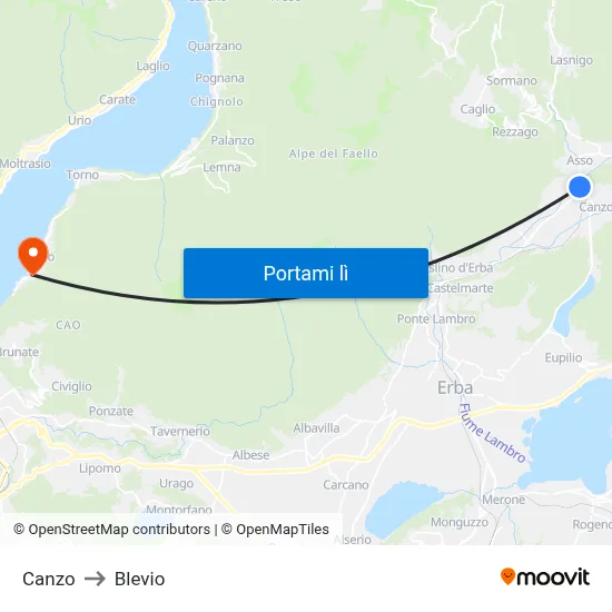 Canzo to Blevio map