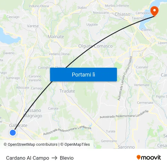 Cardano Al Campo to Blevio map