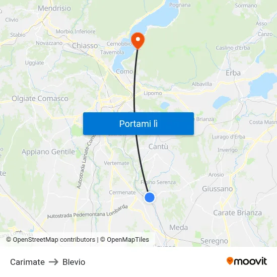 Carimate to Blevio map