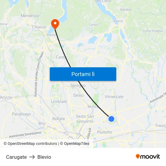Carugate to Blevio map