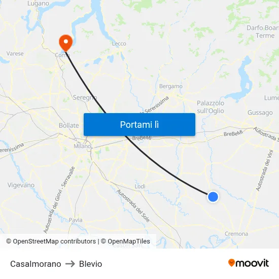 Casalmorano to Blevio map