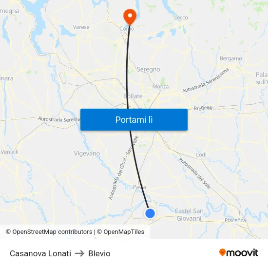 Casanova Lonati to Blevio map