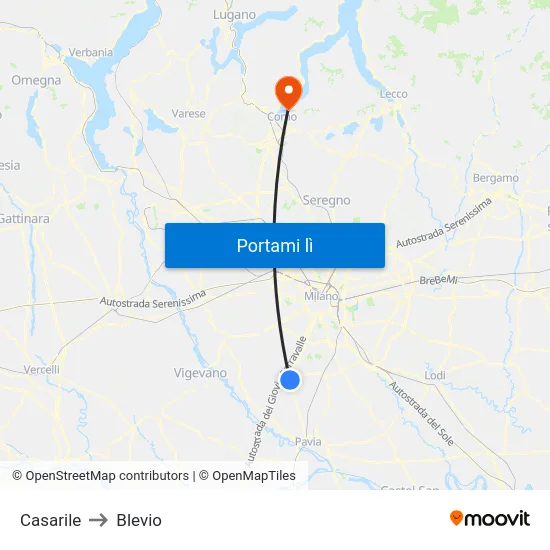 Casarile to Blevio map