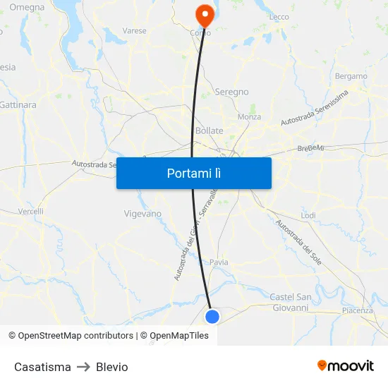 Casatisma to Blevio map