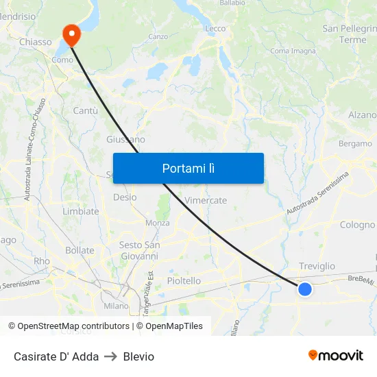 Casirate D' Adda to Blevio map