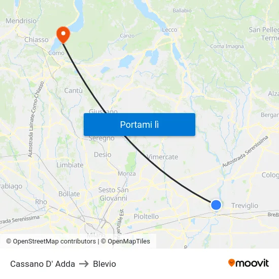 Cassano D' Adda to Blevio map