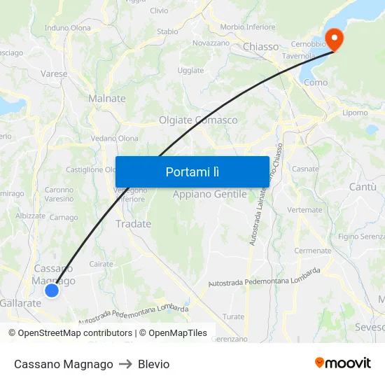 Cassano Magnago to Blevio map