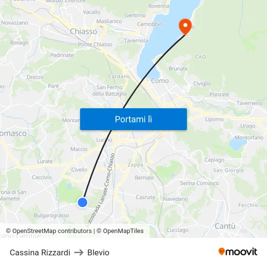 Cassina Rizzardi to Blevio map