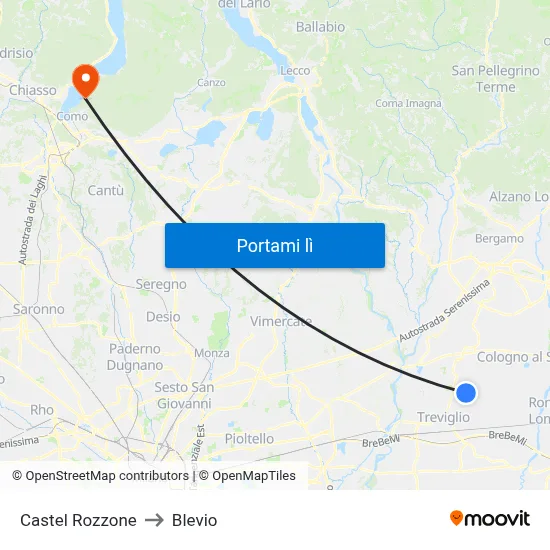 Castel Rozzone to Blevio map