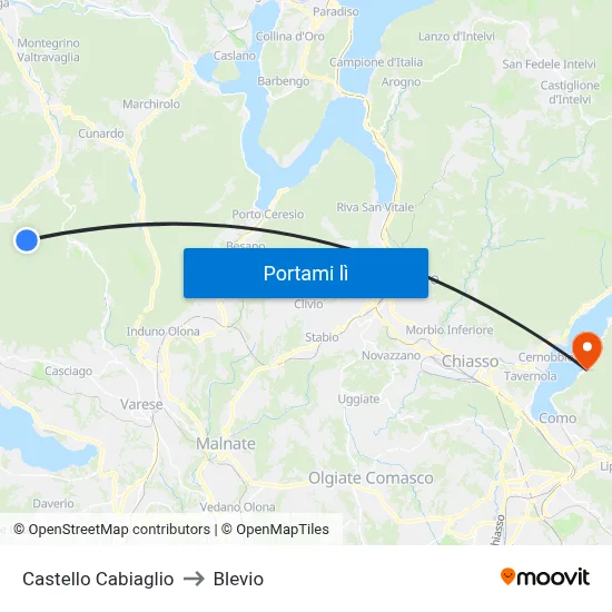 Castello Cabiaglio to Blevio map