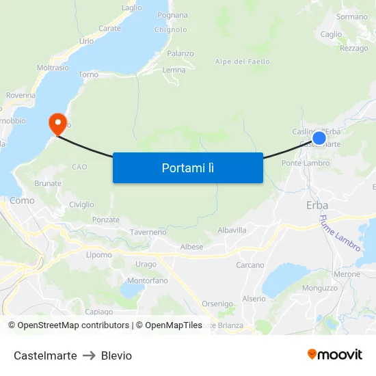 Castelmarte to Blevio map