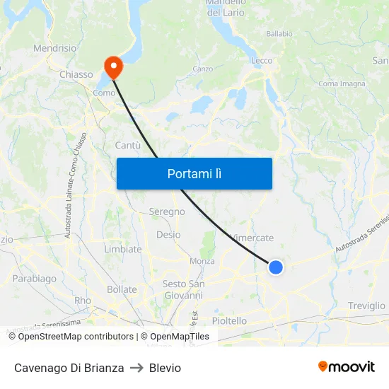 Cavenago Di Brianza to Blevio map