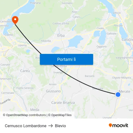 Cernusco Lombardone to Blevio map