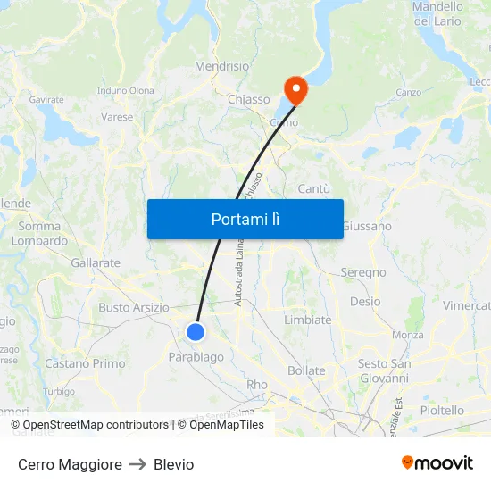 Cerro Maggiore to Blevio map