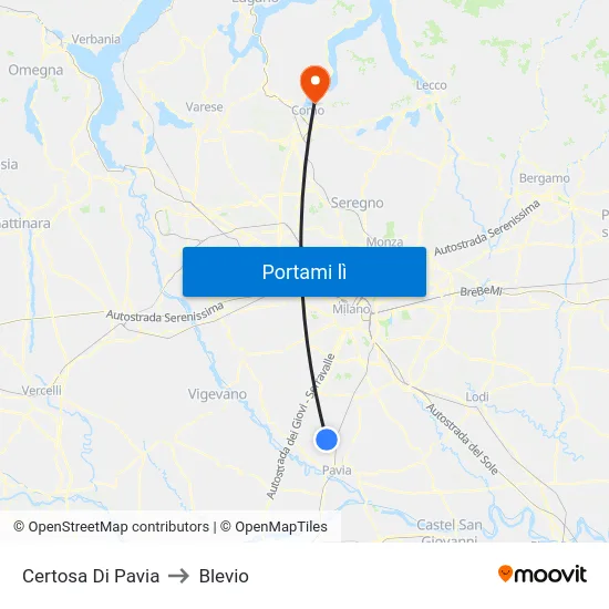 Certosa Di Pavia to Blevio map