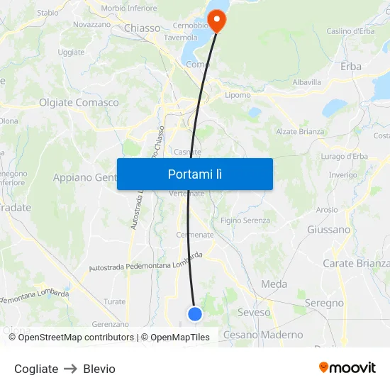 Cogliate to Blevio map