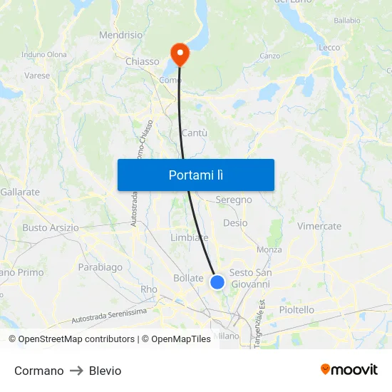 Cormano to Blevio map