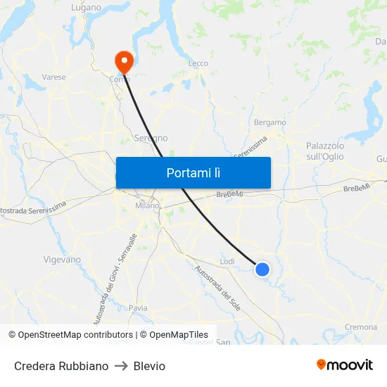 Credera Rubbiano to Blevio map