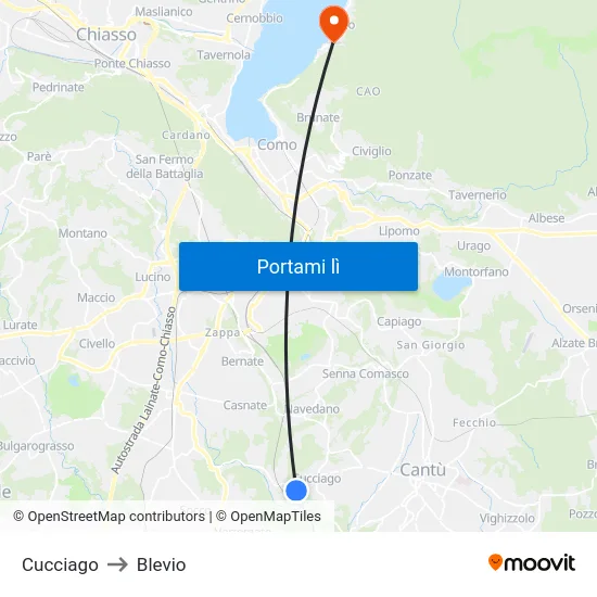 Cucciago to Blevio map