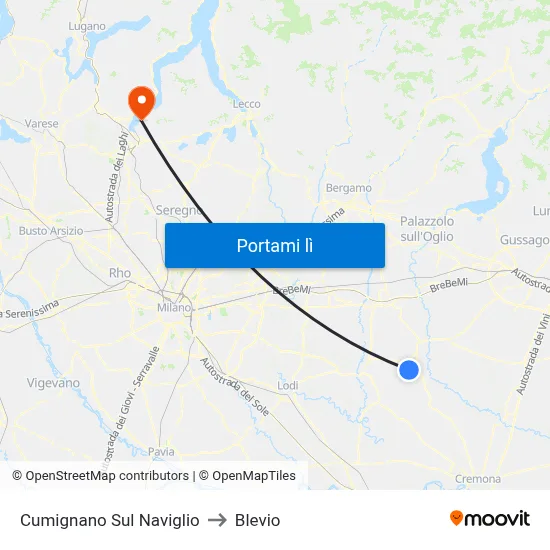Cumignano Sul Naviglio to Blevio map
