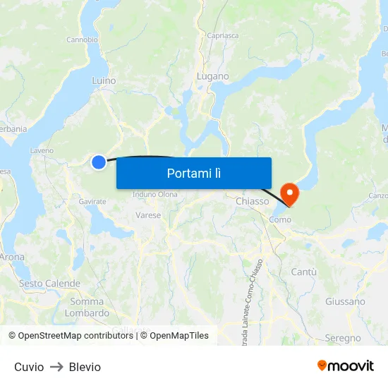 Cuvio to Blevio map