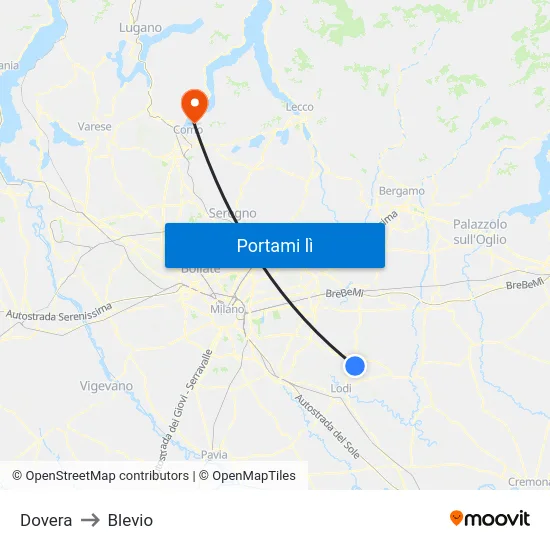 Dovera to Blevio map