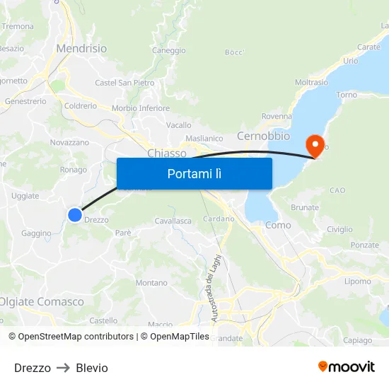 Drezzo to Blevio map