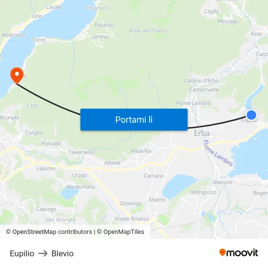 Eupilio to Blevio map