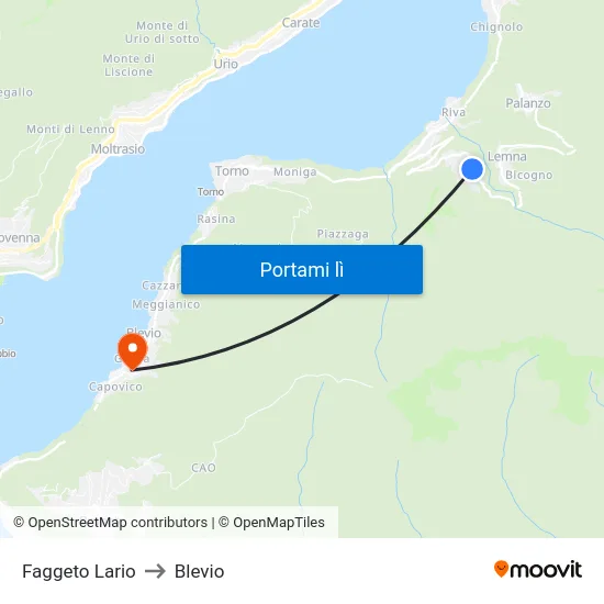 Faggeto Lario to Blevio map