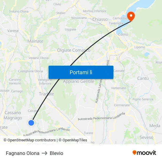 Fagnano Olona to Blevio map