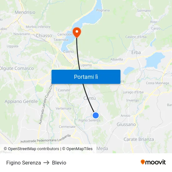 Figino Serenza to Blevio map