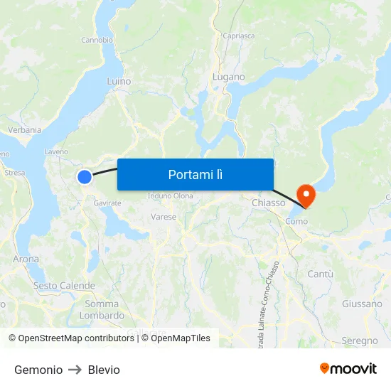 Gemonio to Blevio map