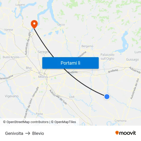 Genivolta to Blevio map