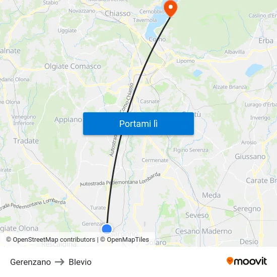 Gerenzano to Blevio map