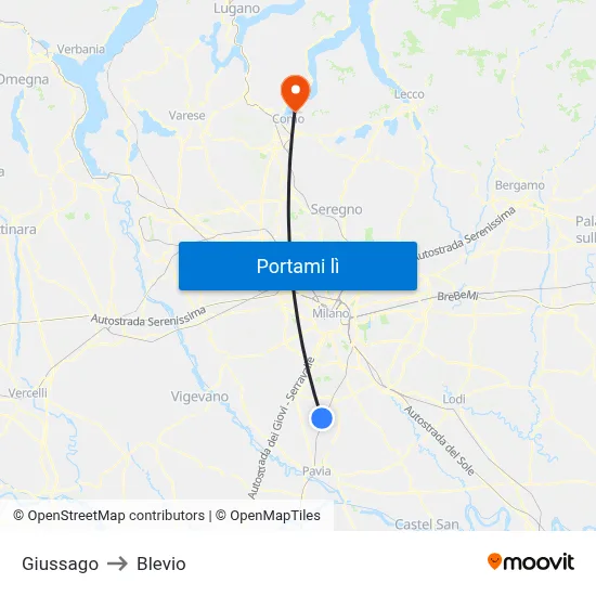 Giussago to Blevio map